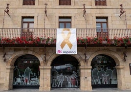 Lazo de Aspanogi en uno de los balcones del ayuntamiento.