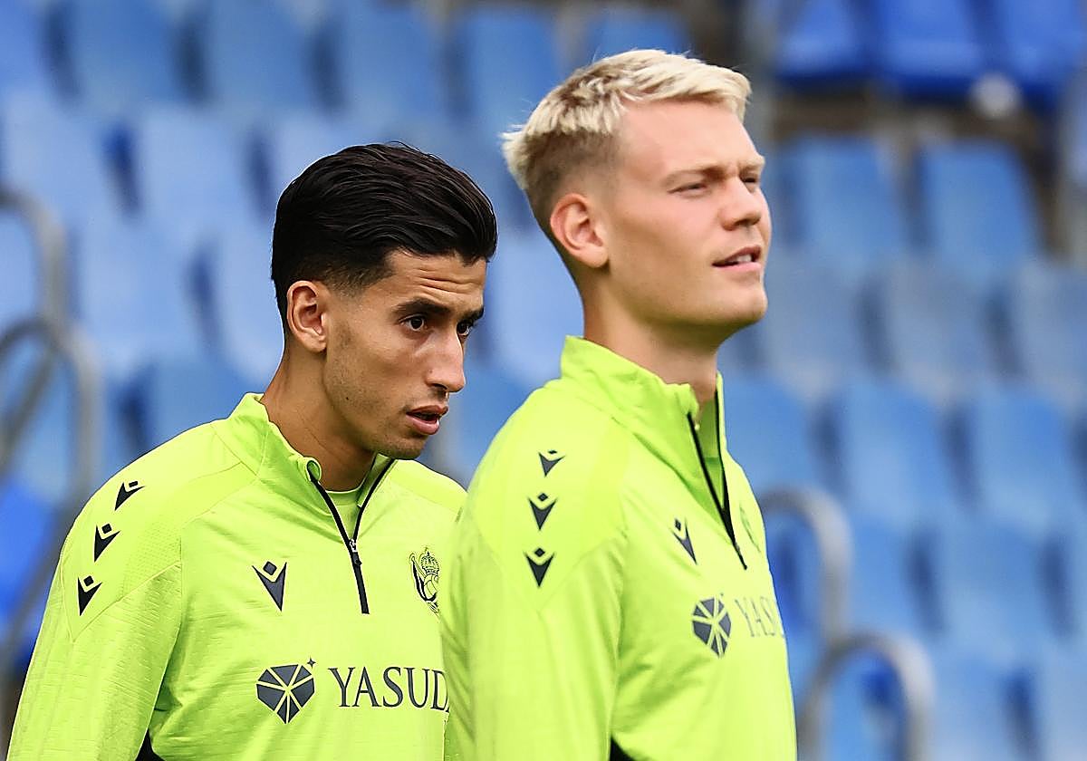 Aguerd y Oskarsson, durante el entrenamiento del miércoles en Zubieta