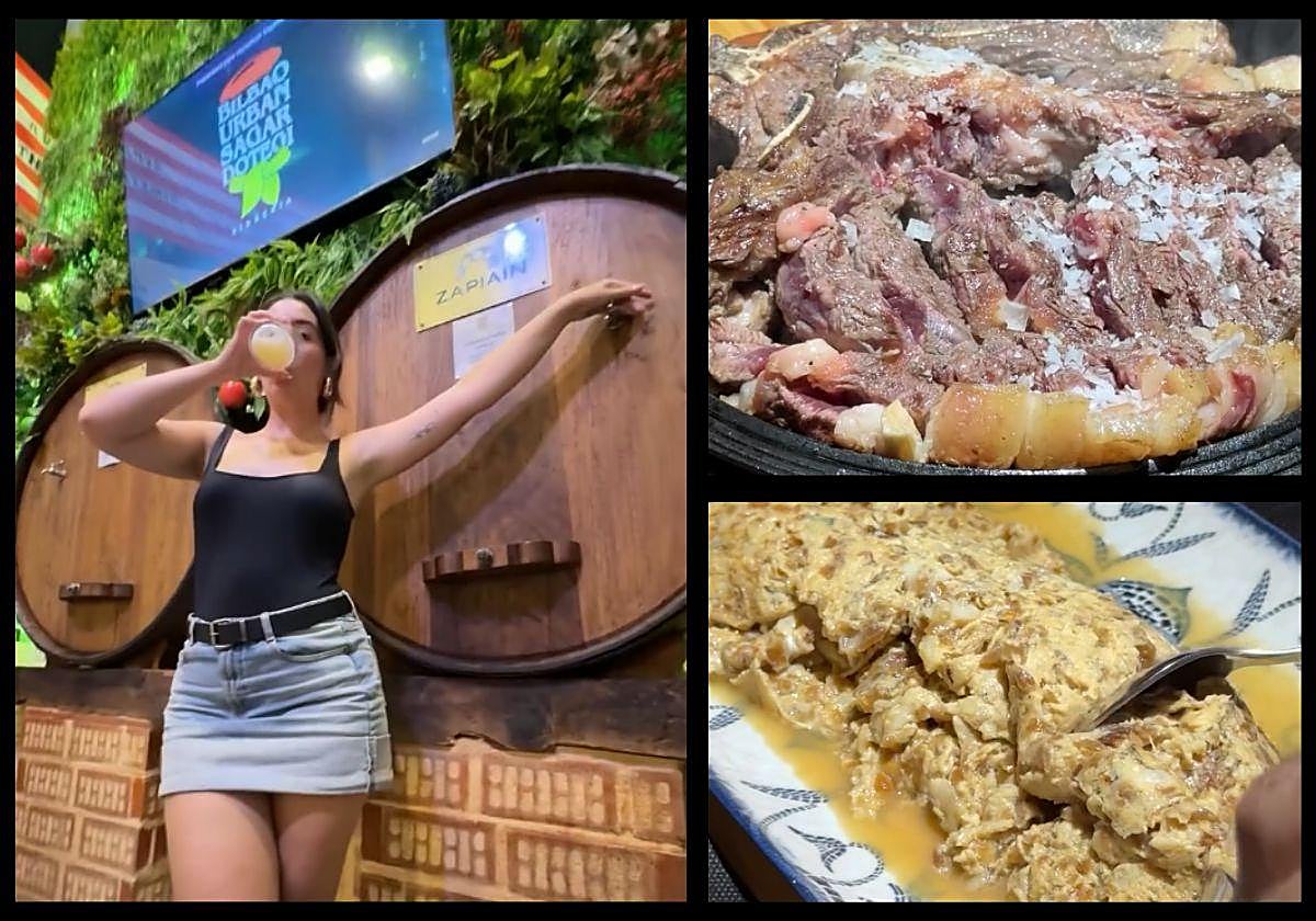 Ariane Hoyos prueba la sidra de Astigarraga en un establecimiento de Bilbao.