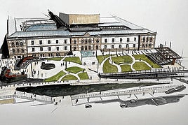 Dibujo presentado por el Ayuntamiento a ETS y Adif para promover una plaza «más verde» frente a Tabakalera.