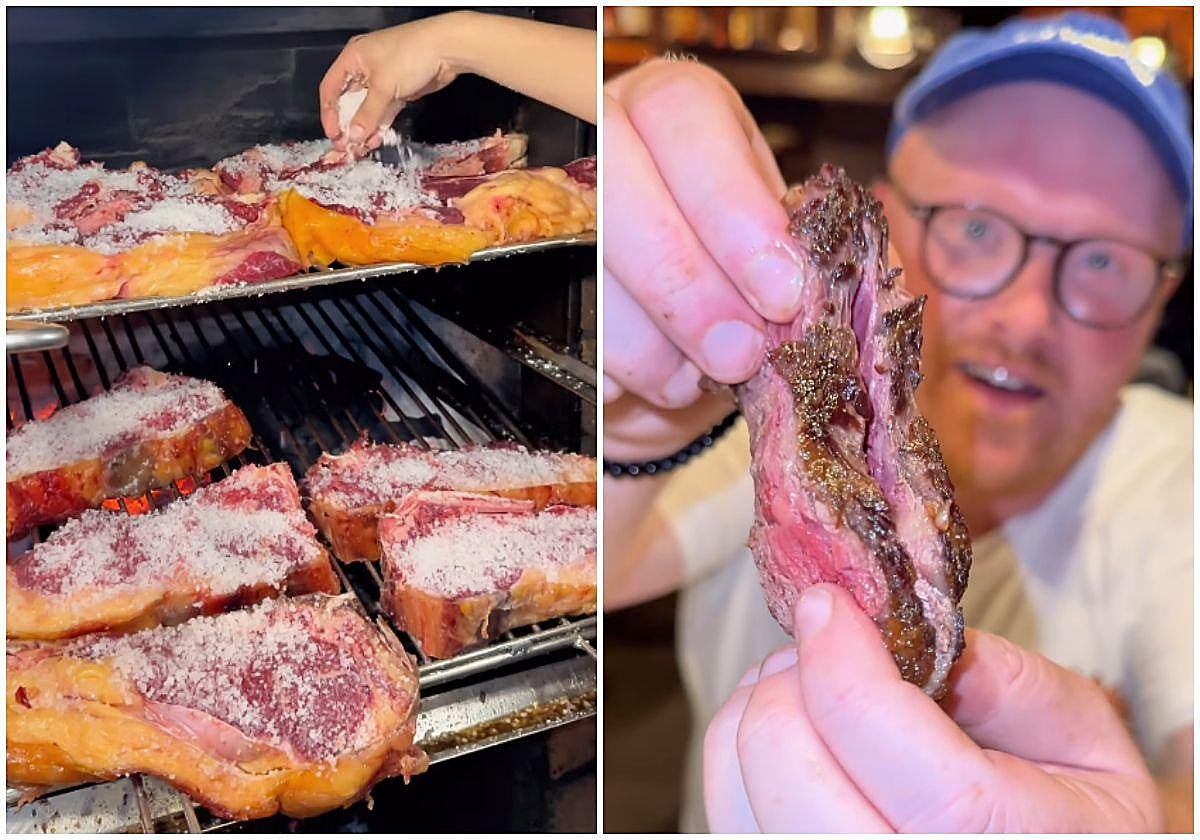 El influencer gastronómico Eating With Tod en su visita a Casa Julián de Tolosa para probar su famosa txuleta.