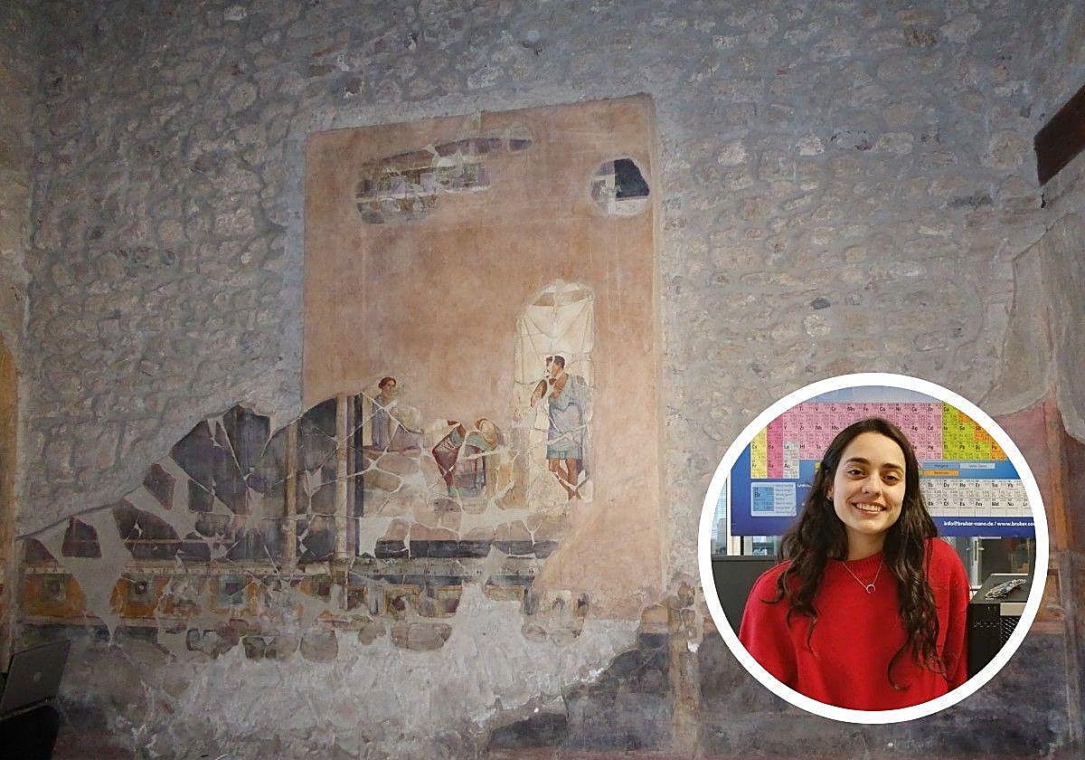 Pintura analizada en la exedra G de la Casa Amorini Dorati.