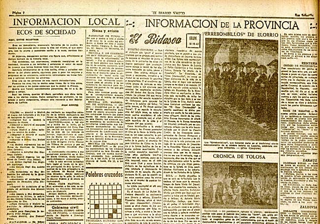 Esta página del 10-X-1945 incluía la información sobre el ambiente religioso en Irun.