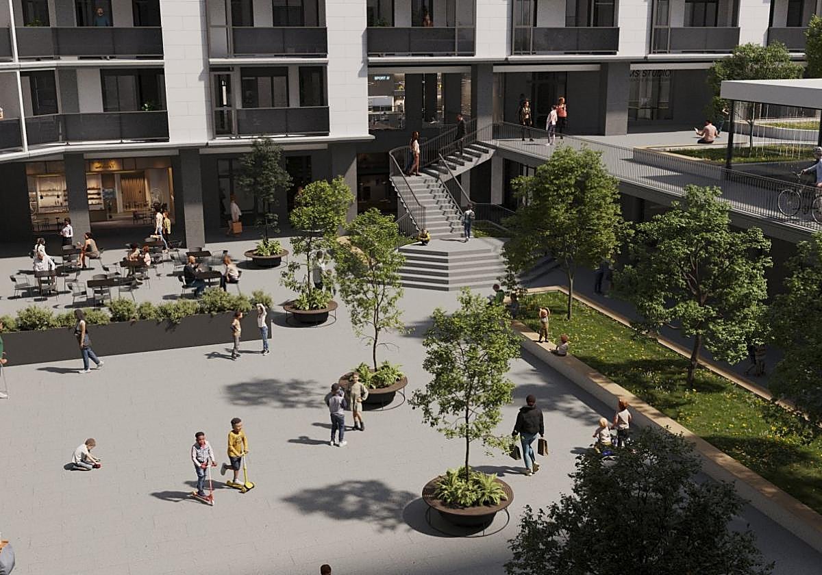 La plaza de Errekatxu se convertirá en un elemento central de la nueva urbanización, que contará con locales comerciales.