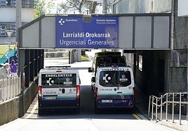 Dos ambulancias junto a la entrada de las Urgencias del Hospital Donostia.