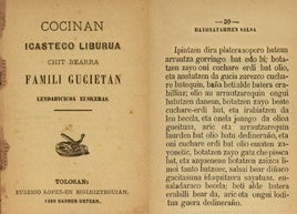 'Cocinan icasteco liburura: chit bearra famili gucietan', impreso en Tolosa en 1889