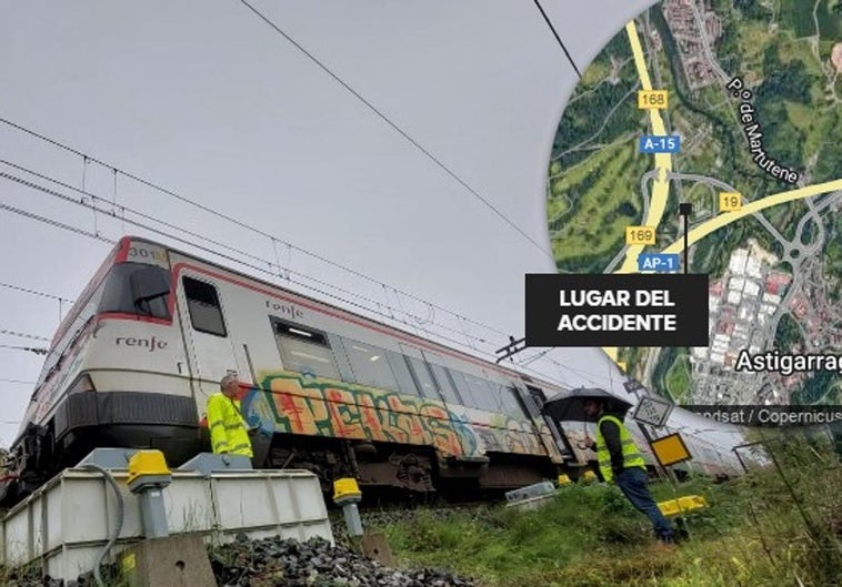 El tren descarrilado esta mañana en una zona de huertas entre Astigarraga y Martutene