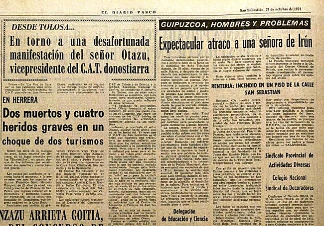 Página en la que publicó EL DIARIO VASCO el suceso hace cincuenta años.