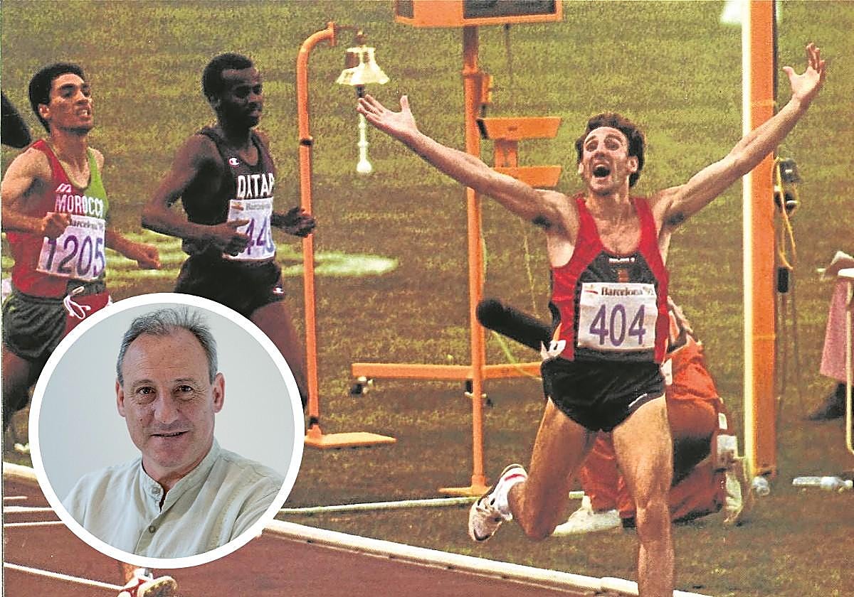 Cacho alza los brazos en la final de 1.500 en los Juegos de Barcelona.