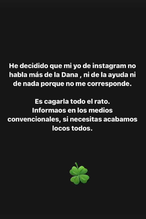 Mensaje de María Amores en sus redes sociales ante las críticas por la DANA de Valencia.