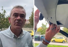 El profesor de la autoescuela explica el mecanismo de apertura de emergencia.