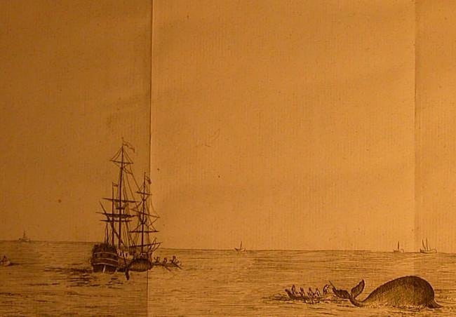 Marineros de un ballenero vasco del siglo XVIII, capturando y trinchando ballenas para el fundido de su grasa a bordo.