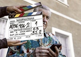 Jose Ramon Soroiz en el rodaje de 'Maspalomas'. De momento los productores ocultan su apariencia parcialmente.