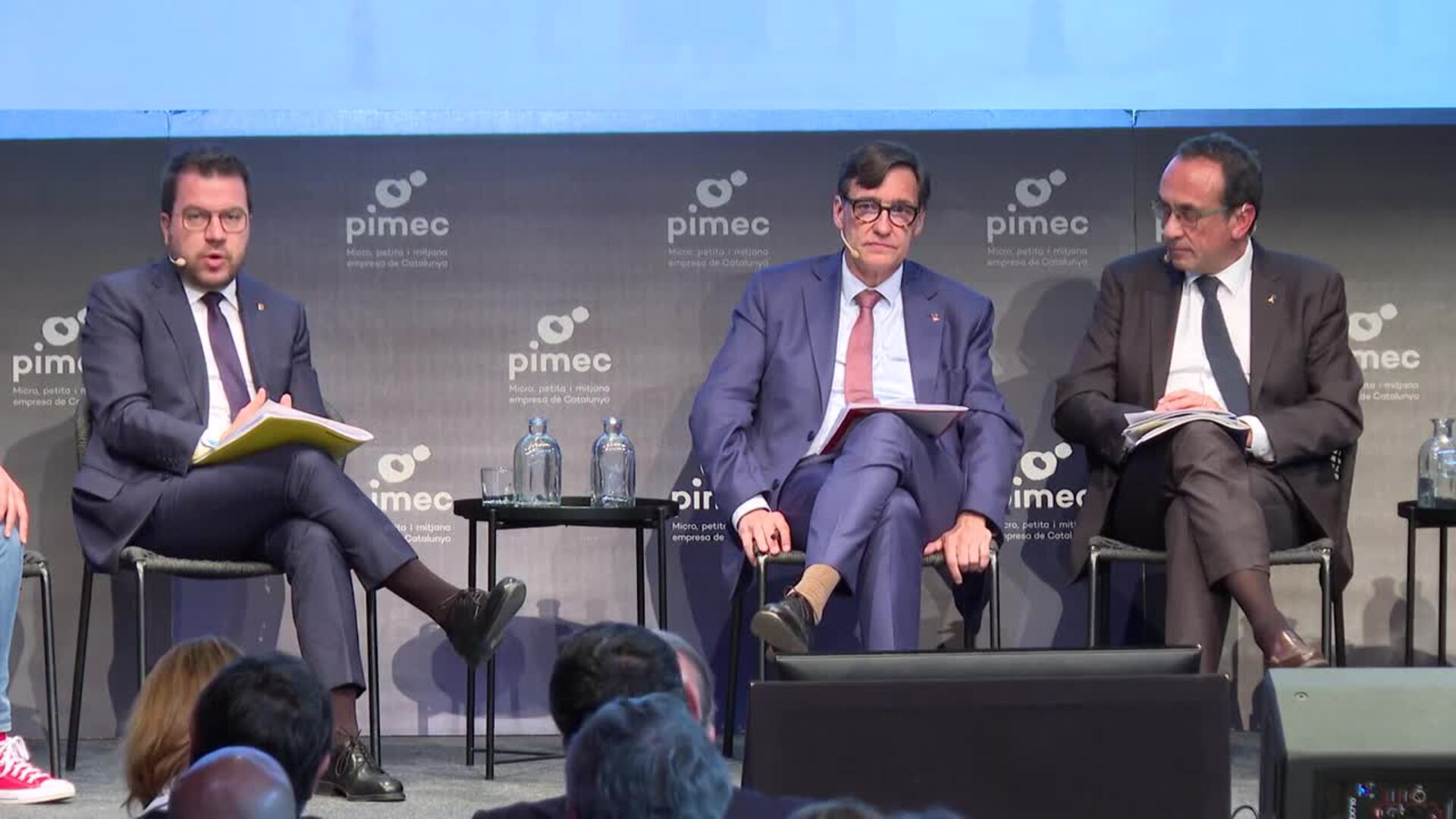 Aragonès y Rull se cruzan reproches por la ausencia de Puigdemont en el debate de Pimec
