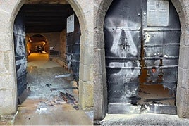 Estado en el que quedó la puerta y abajo.