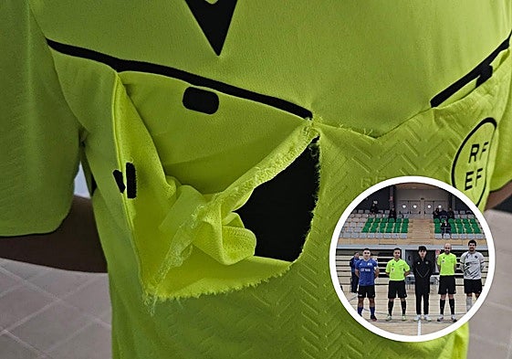 Camiseta desgarrada del árbitro Faissal Sobai tras el intento de agresión del portero del Usansolo.