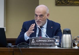 El presidente de LaLiga, Javier Tebas, durante su comparecencia de este martes en la Comisión para erradicar delitos de odio en el Congreso.