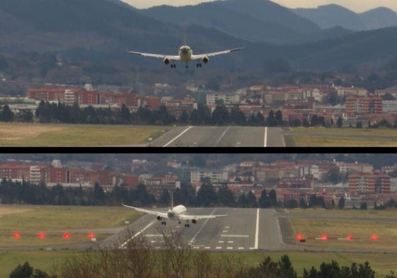 Un avión tratando de aterrizar en el aeropuerto de Loiu.