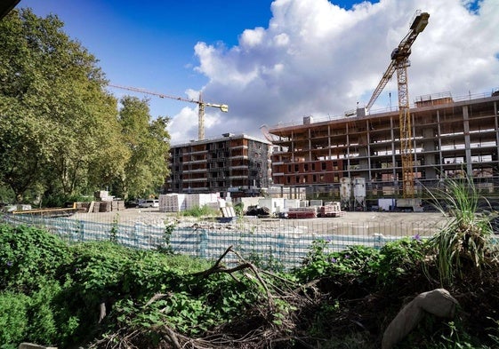 Obras de construcción de los nuevos edificios de viviendas en Ciudad Jardín.