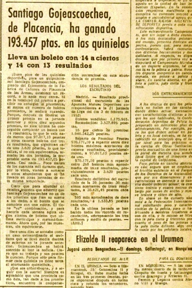 Artículo completo del 7-II-1952 en EL DIARIO VASCO.