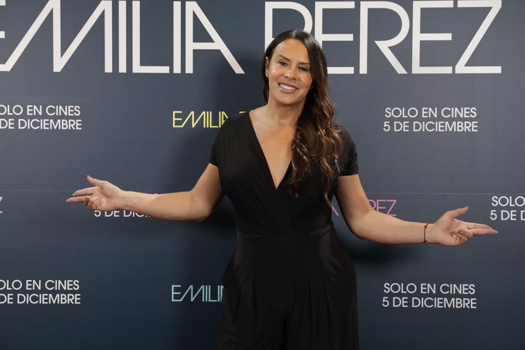 La actriz Karla Sofía Gascón en la presentación de la película en Madrid