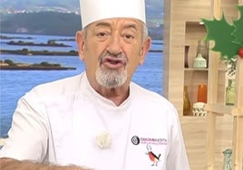 Karlos Arguiñano y su receta de pastel de puerro y gambas, plato con la que se estrenó en su restaurante.