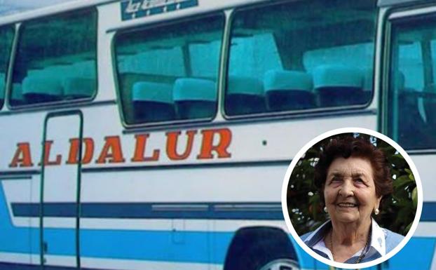Uno de los primeros autobueses de la empresa Aldalur y Maritxu Errazkin.