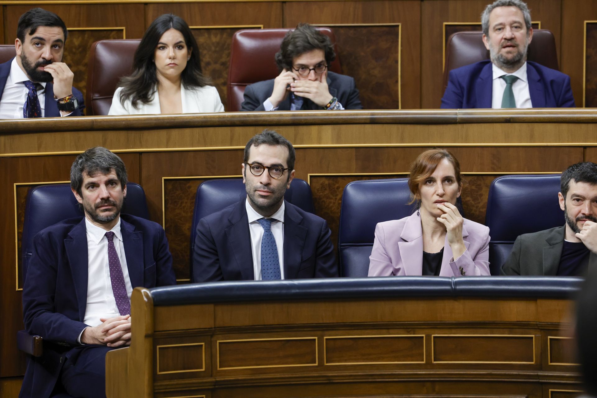 La ministra de Sanidad, Mónica García, durante el pleno de control de este miércoles en el Congreso de los Diputados.
