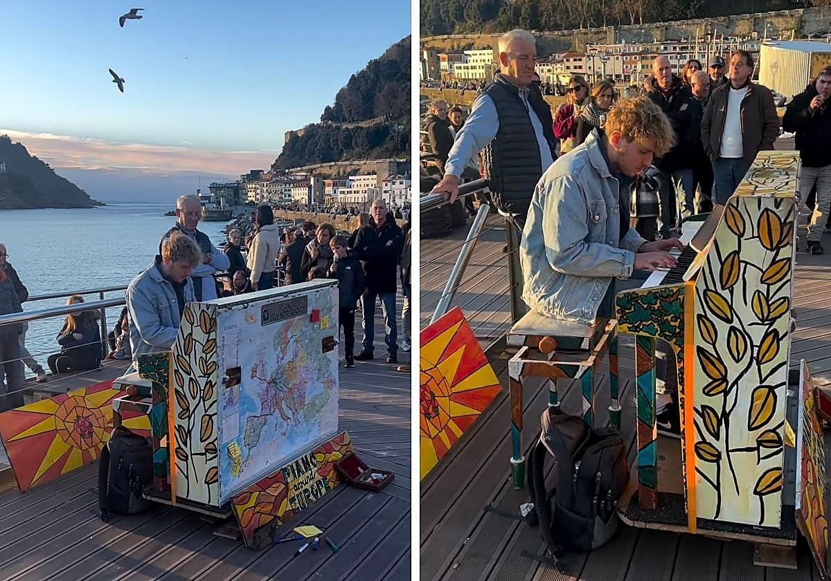 El joven pianista en el puerto de San Sebastián.