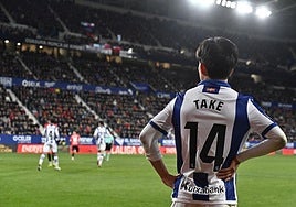 Takefusa Kubo durante un partido de la Real Sociedad frente a Osasuna.