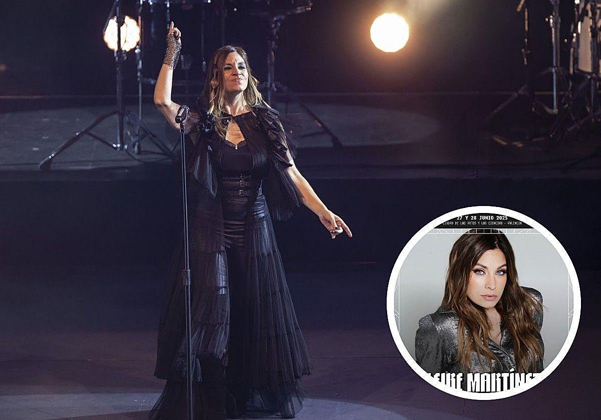 Leire Martínez durante un concierto de La Oreja de Van Gogh y en el cartel publicitario del festival Big Sound.