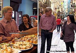 Rick Steves de ruta de pintxos por la Parte Vieja de San Sebastián.