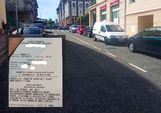 Imagen de la multa por aparcar mal en una calle de San Sebastián.