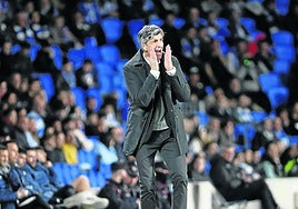Imanol pega un grito a sus jugadores durante el encuentro contra el Leganés.
