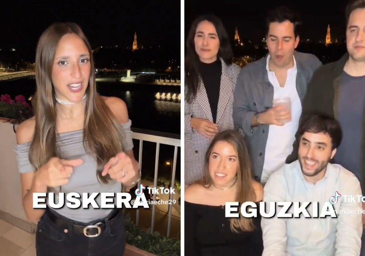María Echevarrieta haciendo el 'Euskera Challenge' con sus amigos sevillanos.