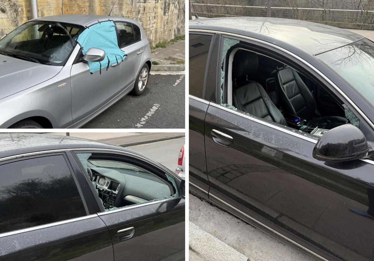 Lunas de varios coches destrozadas esta mañana de jueves en Beasain.