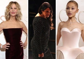 Meg Ryan, Karla Sofía Gascón y Ariana Grande durante la ceremonia de los Oscar