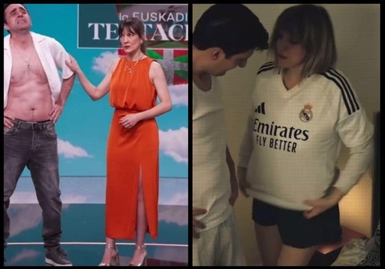 Dos escenas del sketch sobre la isla de las tentaciones vasca.