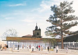Un fotomontaje que recrea la pasarela que sobrevuela las termas, protegidas por una estructura acristalada que garantiza una intervención respetuosa con el entorno, el edificio del museo y los propios restos arqueológicos