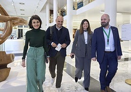 La consejera Nerea Melgosa y el portavoz del Ejecutivo canario, Alfonso Cabello, tras la reunión que han mantenido en Vitoria.