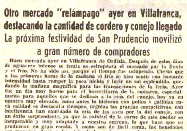 Inicio de la crónica sobre el mercado de Ordizia publicada en DV el 23 de abril de 1970.
