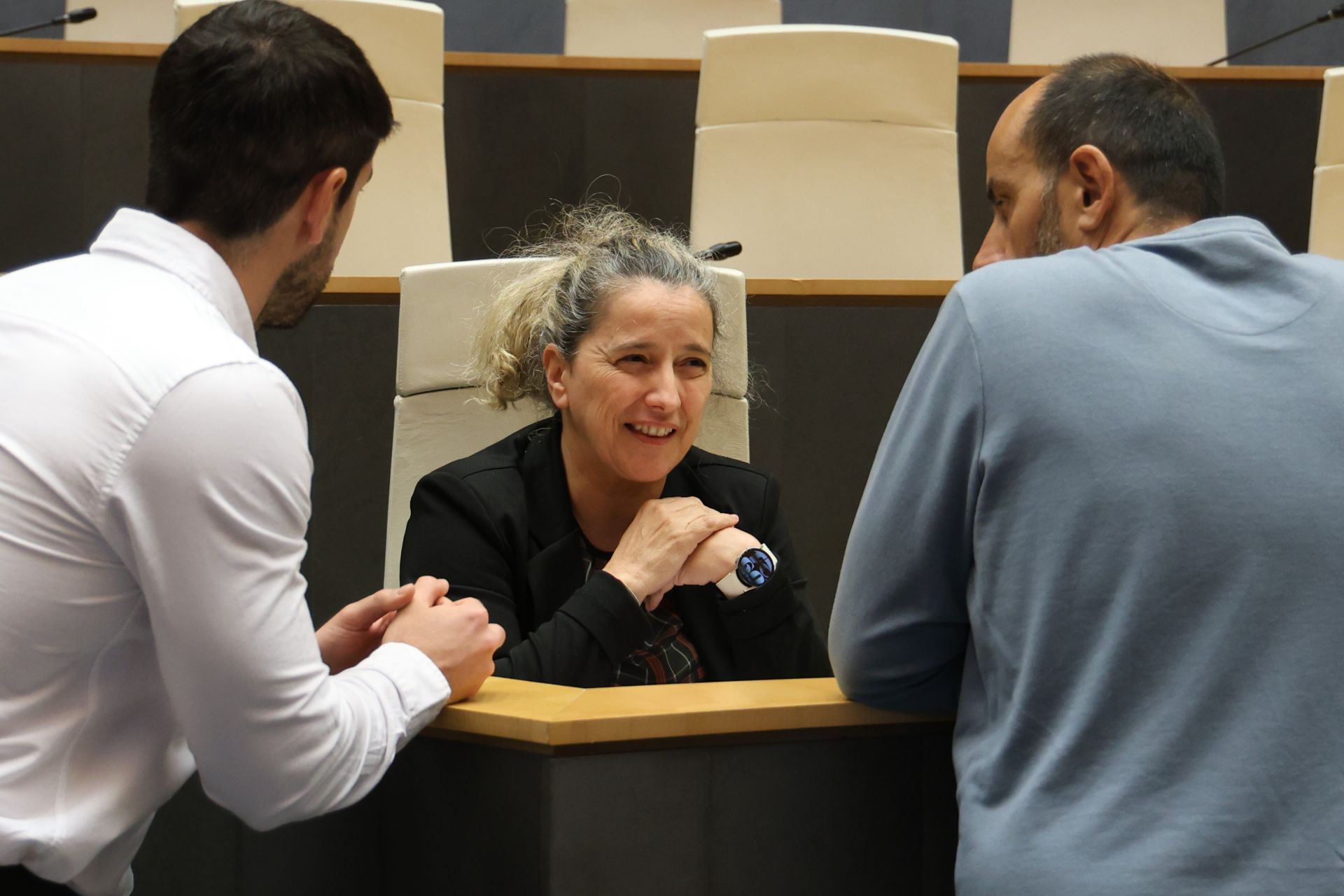 La diputada de Hacienda, Itziar Agirre, sonriente durante el plen de hoy en Juntas Generales.