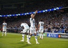 Brais celebra su gol ante el Inter de Milán en Champions League