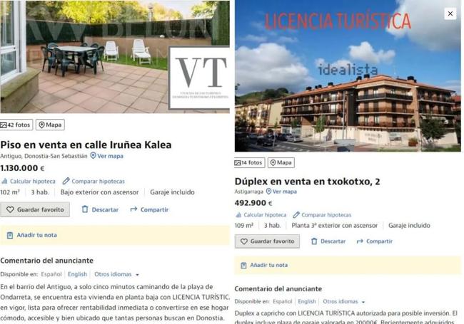 Dos anuncios disponibles en la plataforma Idealista.