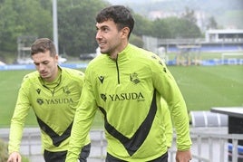 Zubimendi, durante el entrenamiento del viernes