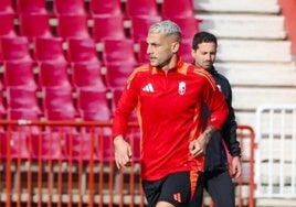 Stoichkov, en un entrenamiento con el Granada.
