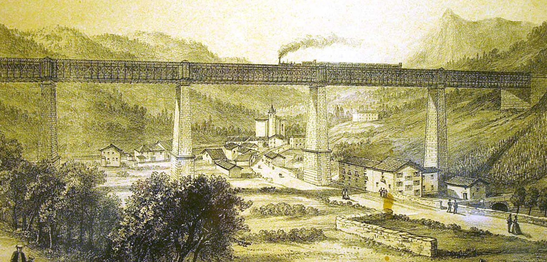 Antiguo grabado del viaducto de Ormaiztegi.
