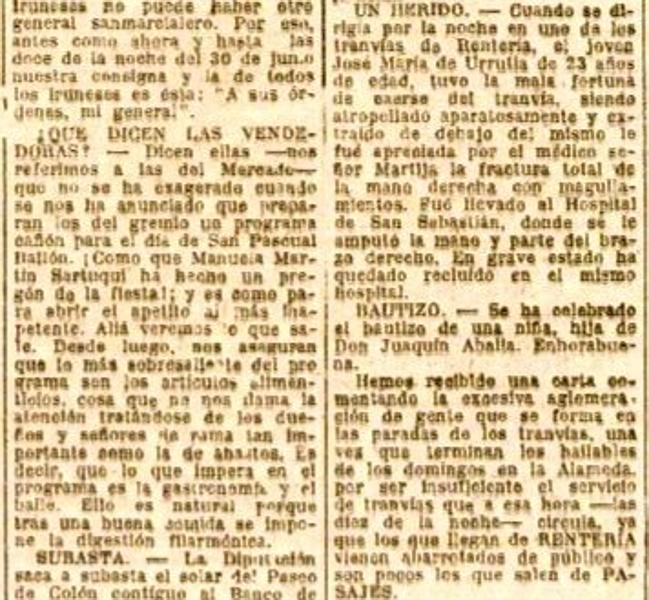 DV, 13 de mayo de 1945. La columna de la izquierda se refiere a Irun y la de la derecha, a Pasaia
