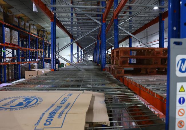 Una de las baldas, sin ninguna caja con alimentos.