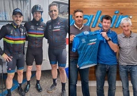 Igor Astarloa, Asier Illarramendi e Indurain, quien posa también con Giani Bugno y Marino Lejarreta.